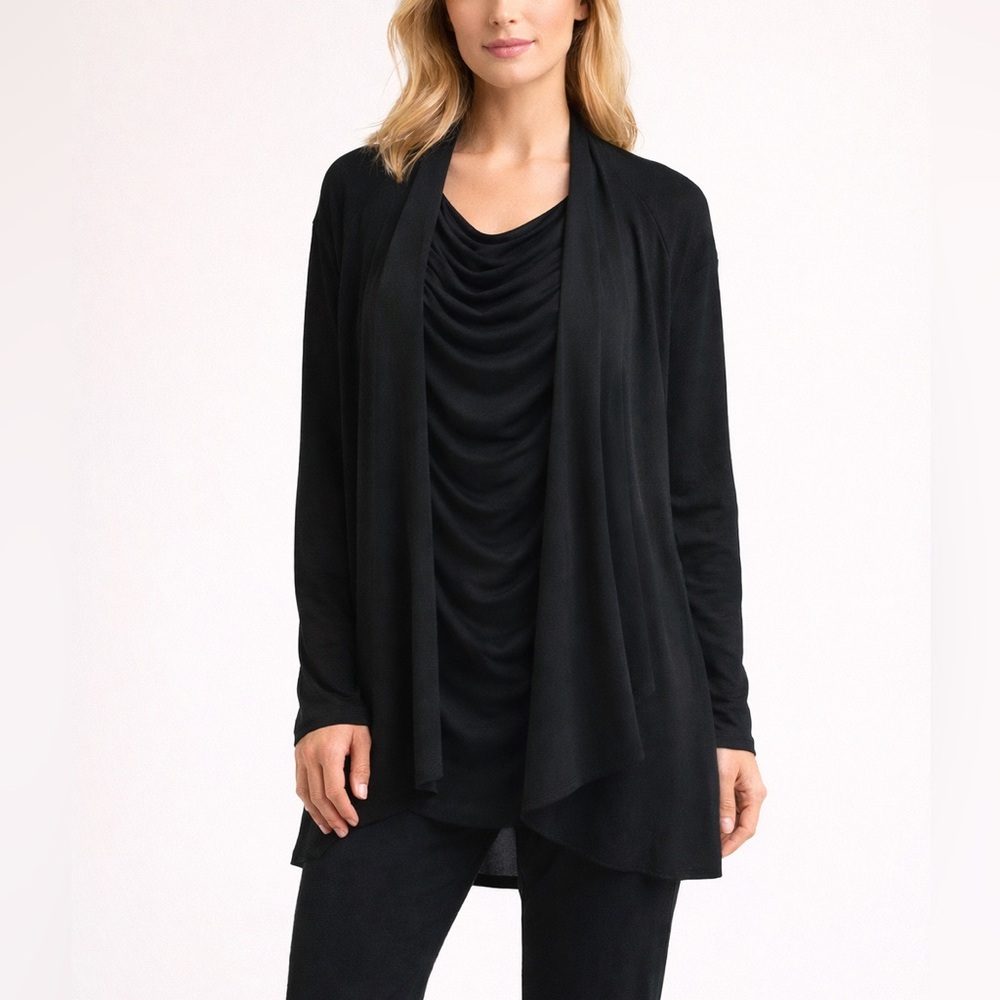 St. John SPA Label Black 2-in-1 Draped Cardigan